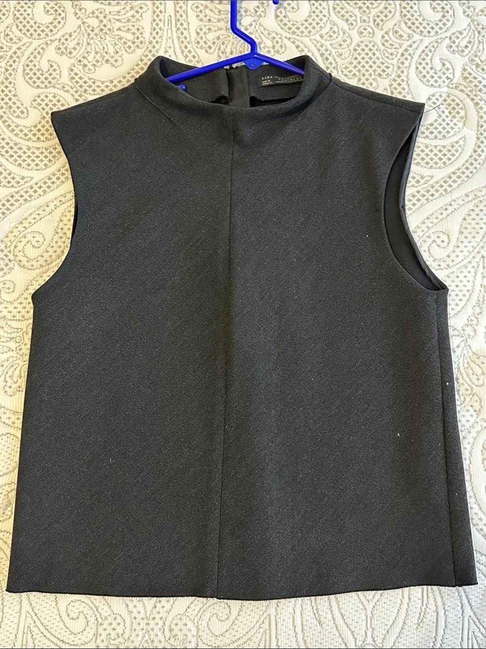 Zara Charcoal Sleeveless Mock Neck Top S